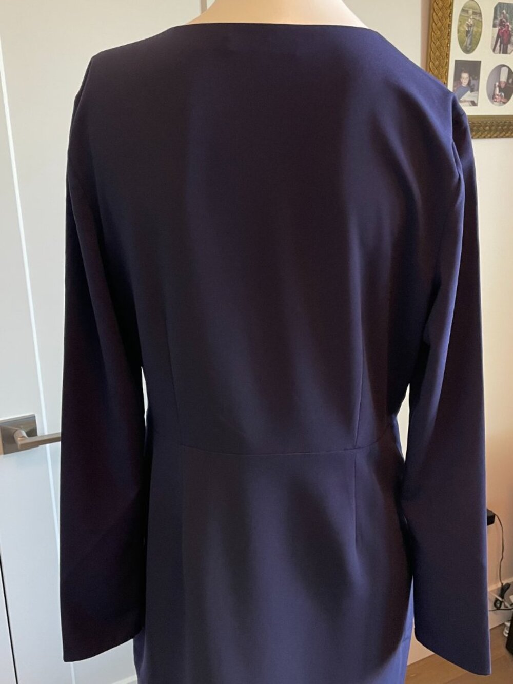 Halston Heritage Style #NHC051437 LS V Neck Lined Faux Wrap Dress Midnight 10 - Picture 8 of 14